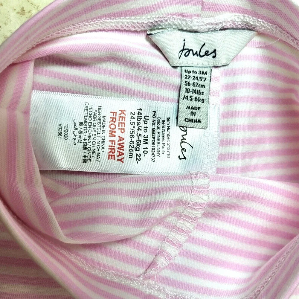 Joules Paula Beach Bunny 2 Piece Pink Short Sleeve Top Stripe Pant 3 Mnth 10-14#